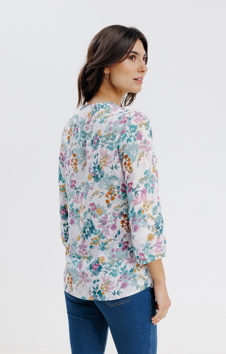  Blouse Col Froufrou Imprimé à Fleurs