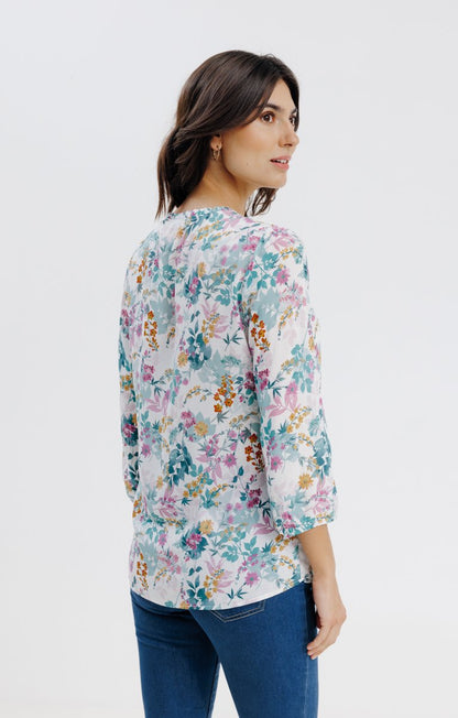  Blouse Col Froufrou Imprimé à Fleurs