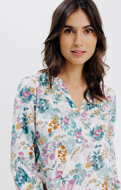  Blouse Col Froufrou Imprimé à Fleurs