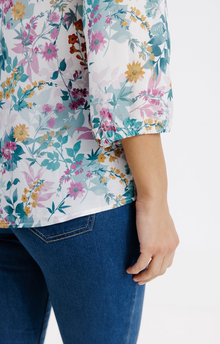  Blouse Col Froufrou Imprimé à Fleurs
