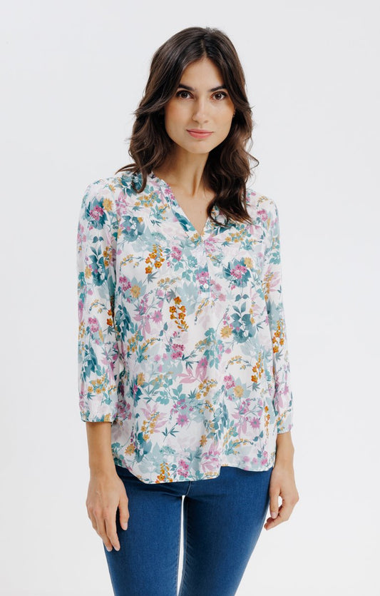 Blouse Col Froufrou Imprimé à Fleurs