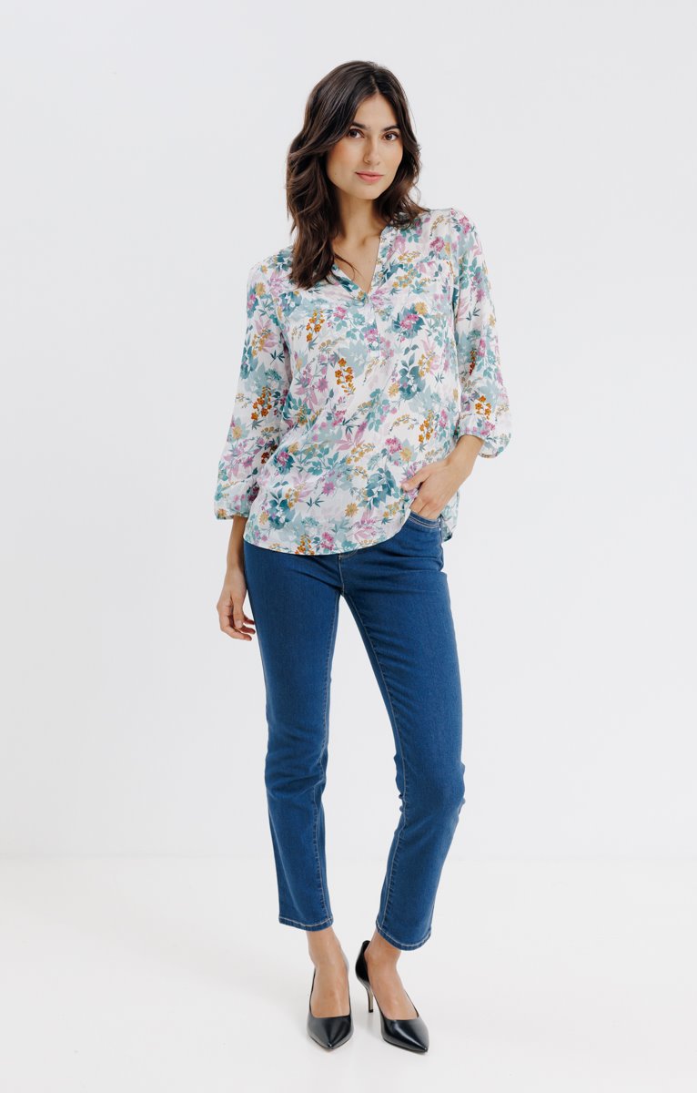  Blouse Col Froufrou Imprimé à Fleurs