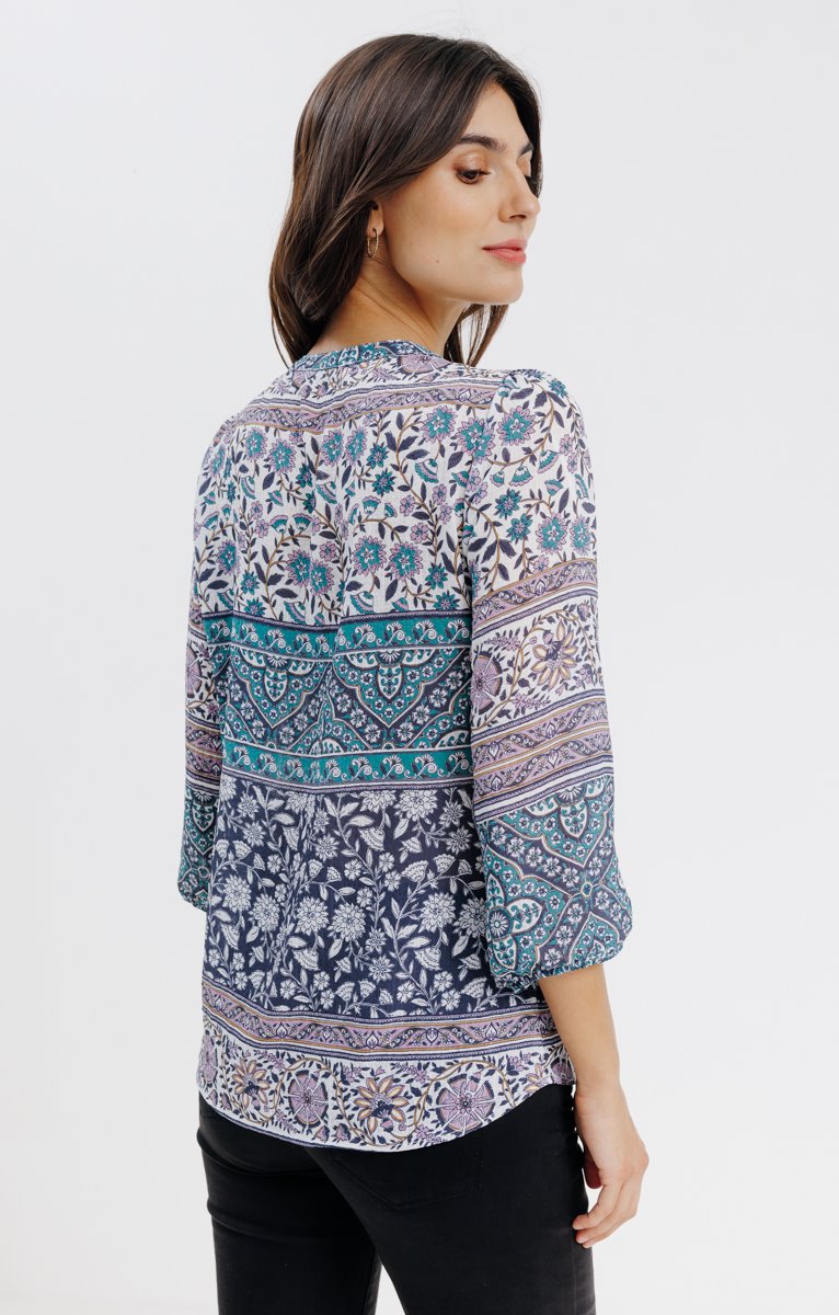  Blouse Col Mao Imprimée Boutons Nacrés