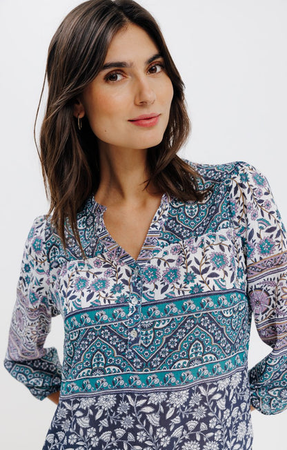  Blouse Col Mao Imprimée Boutons Nacrés