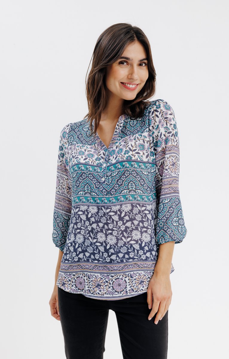  Blouse Col Mao Imprimée Boutons Nacrés