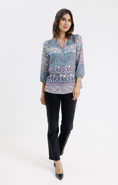  Blouse Col Mao Imprimée Boutons Nacrés