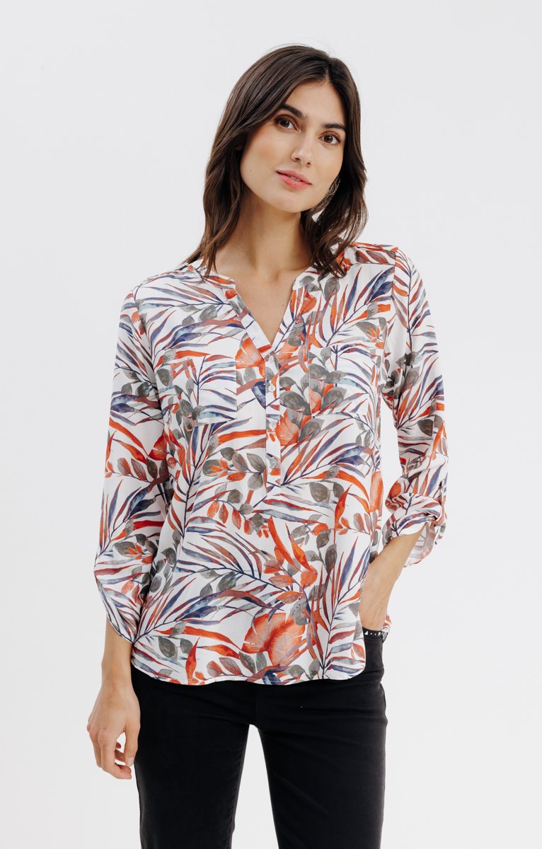  Blouse Col Mao Boutons Nacrés