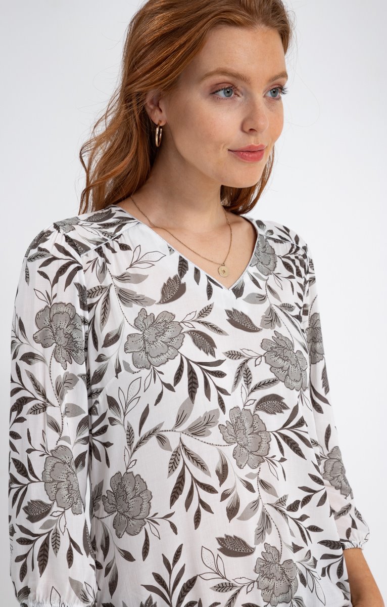  Blouse Col V Avec Piping Argent