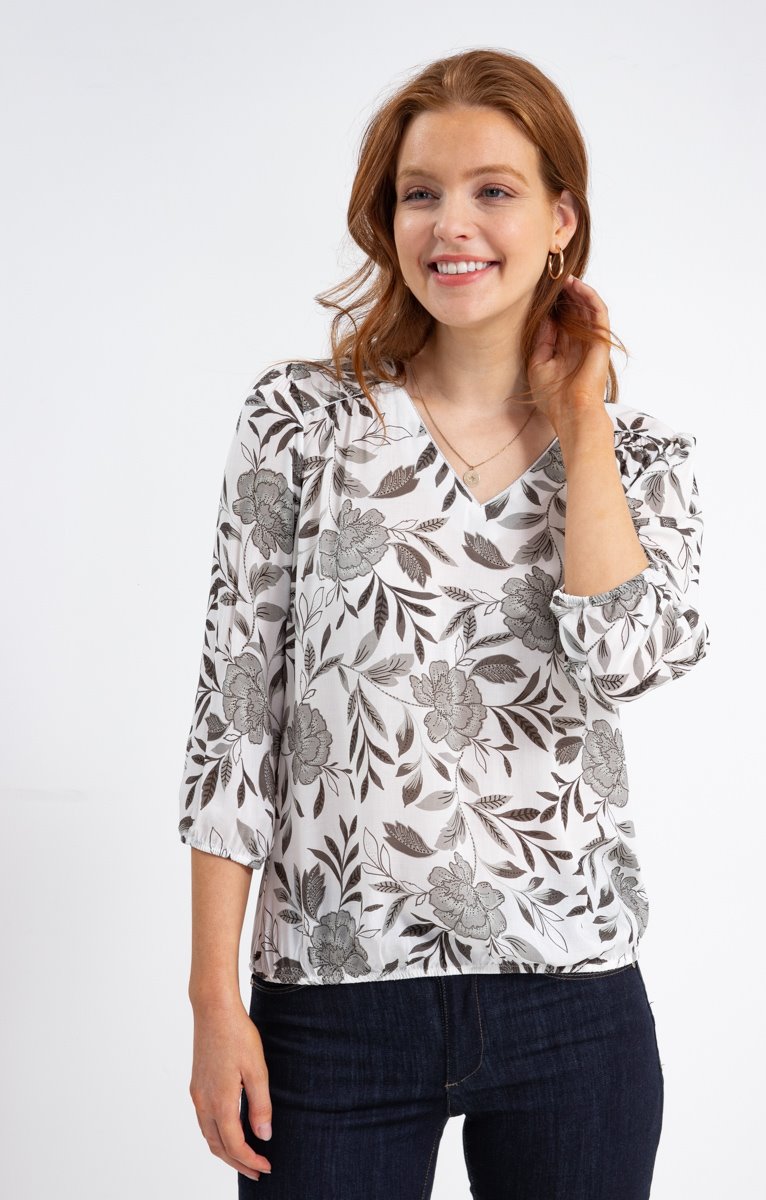 Blouse Col V Avec Piping Argent