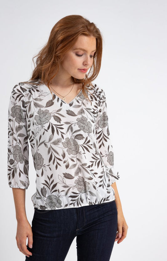  Blouse Col V Avec Piping Argent