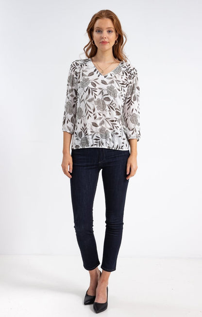  Blouse Col V Avec Piping Argent