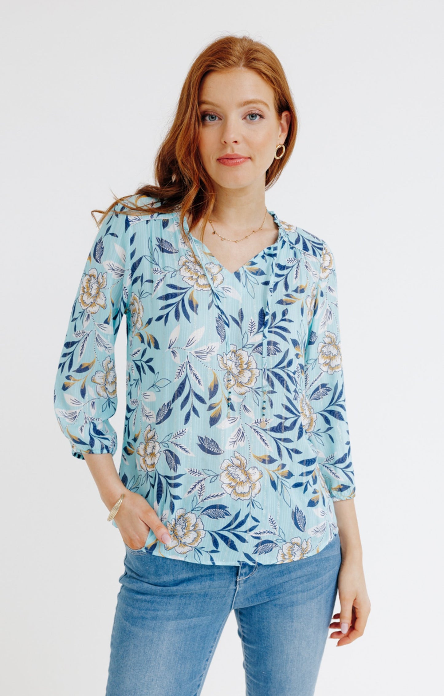  Blouse Col V Avec Froufrou Lien Bijoux