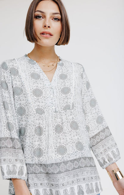  Blouse Imprimé Placé Col Froufrou