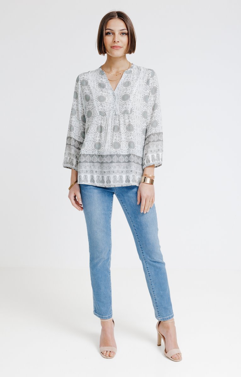  Blouse Imprimé Placé Col Froufrou
