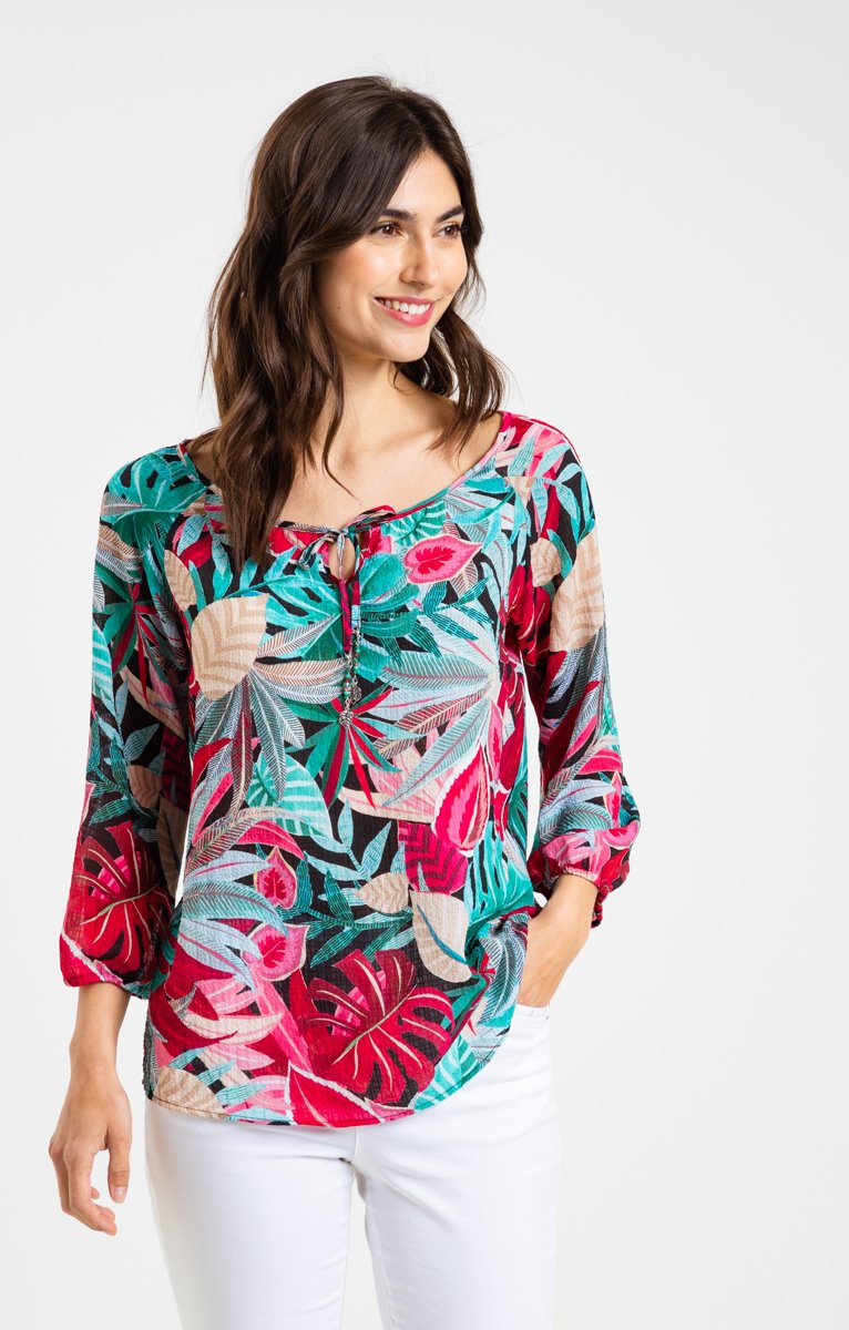  Blouse Imprimée Et Lien Bijoux Au Col