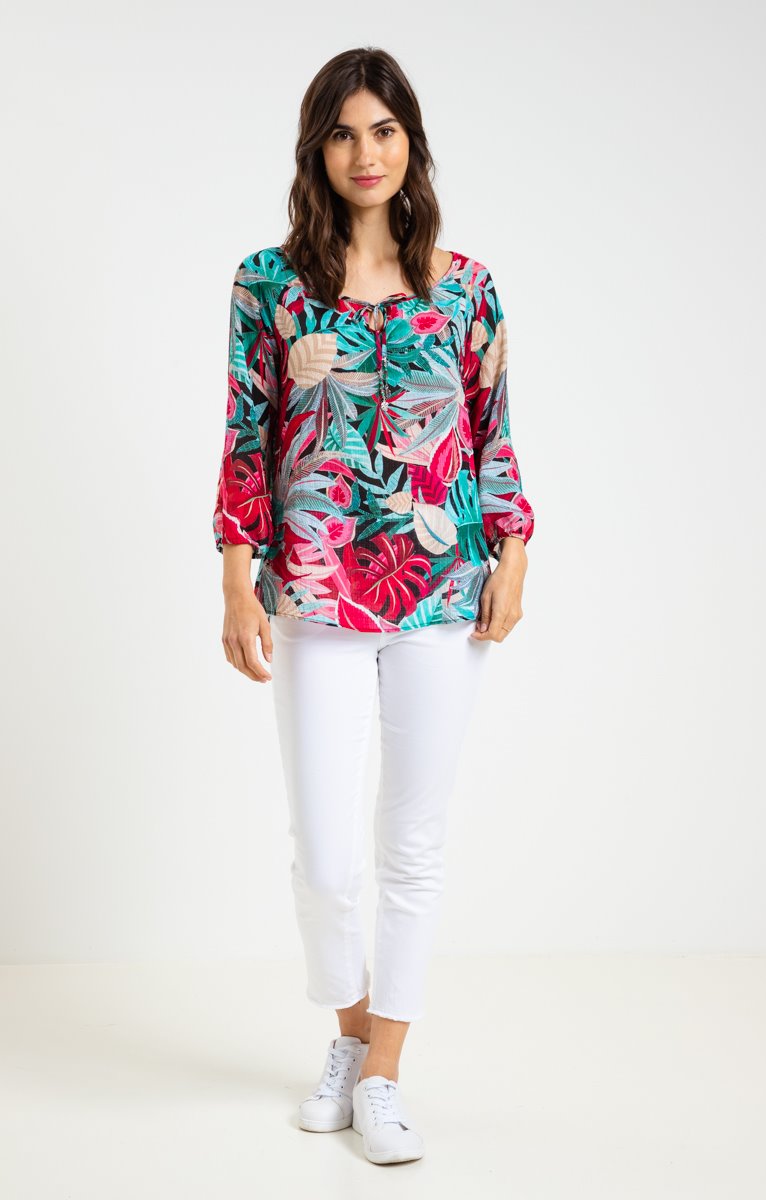  Blouse Imprimée Et Lien Bijoux Au Col