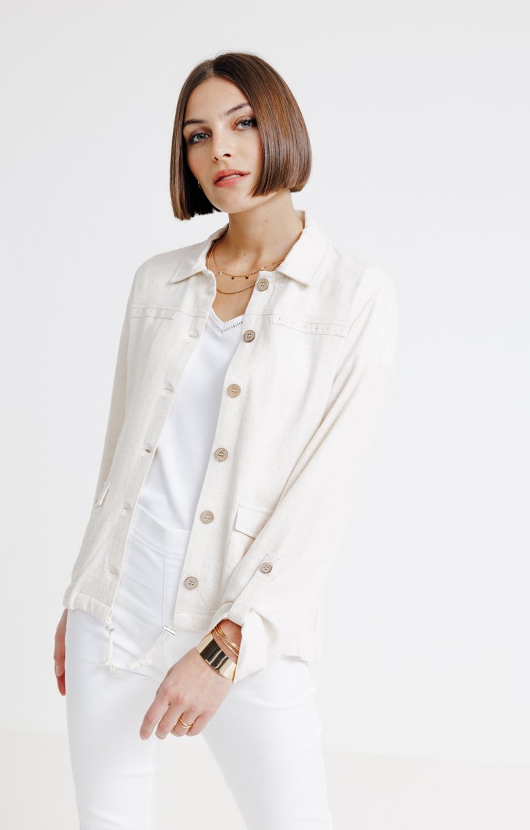  Blouson Mélange Lin Avec Boutons Coco