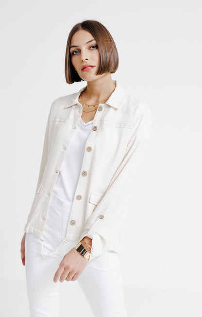  Blouson Mélange Lin Avec Boutons Coco