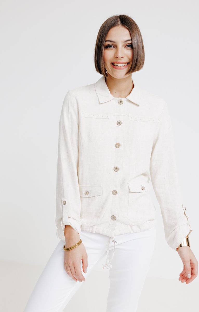  Blouson Mélange Lin Avec Boutons Coco