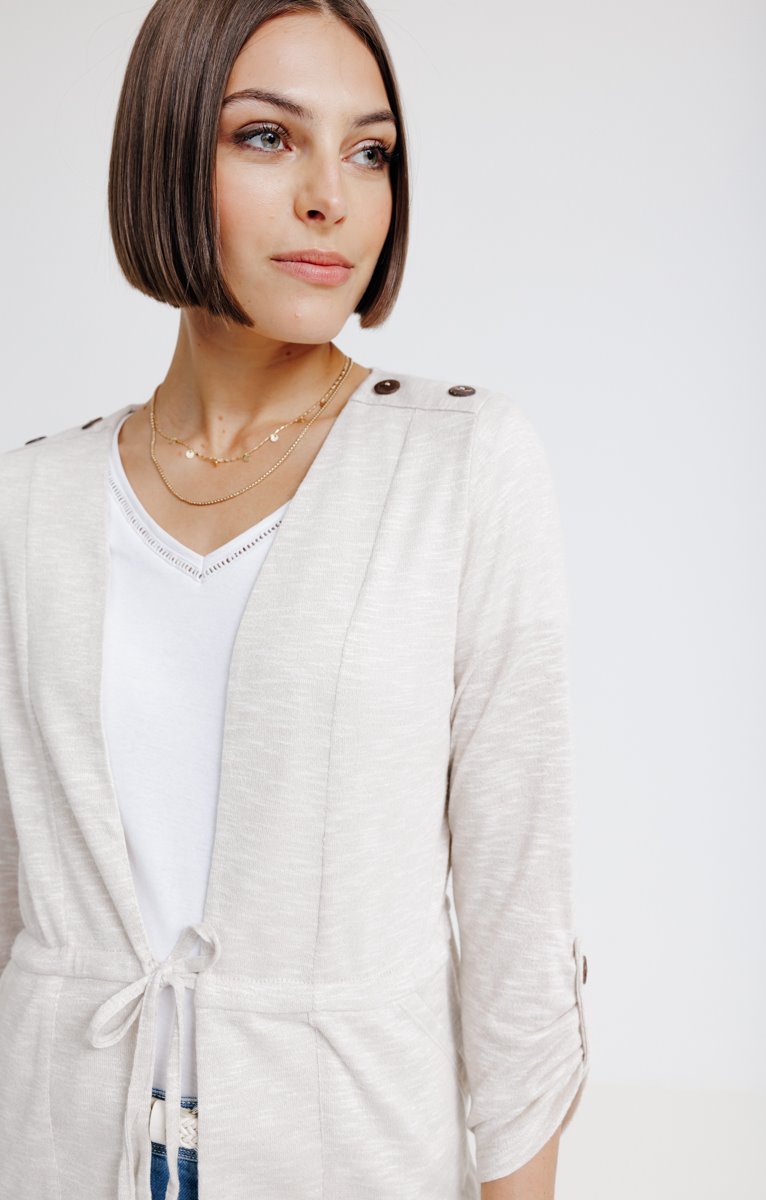  CARDIGAN À NOUETTE ET BOUTONS ÉPAULES