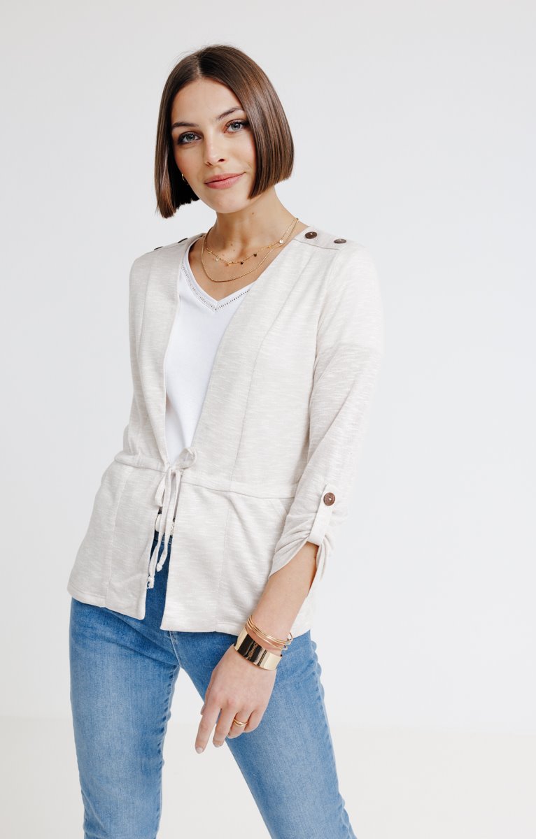  CARDIGAN À NOUETTE ET BOUTONS ÉPAULES