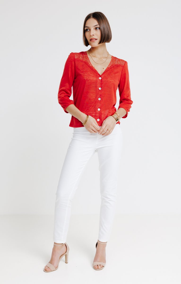  CARDIGAN COL V CROCHET PLACÉ