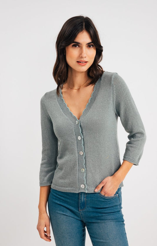  CARDIGAN COL V FESTONNÉ