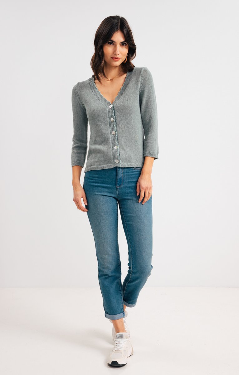  CARDIGAN COL V FESTONNÉ
