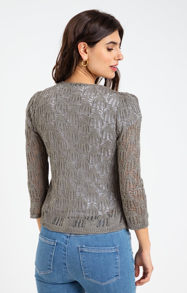  CARDIGAN COL V MAILLE AJOURÉE ALL OVER