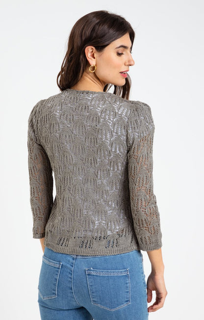  CARDIGAN COL V MAILLE AJOURÉE ALL OVER