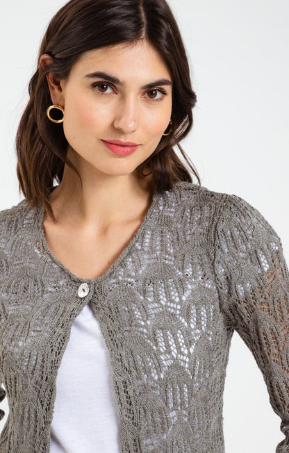  CARDIGAN COL V MAILLE AJOURÉE ALL OVER