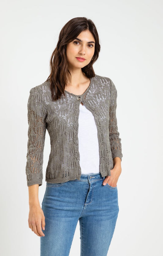  CARDIGAN COL V MAILLE AJOURÉE ALL OVER