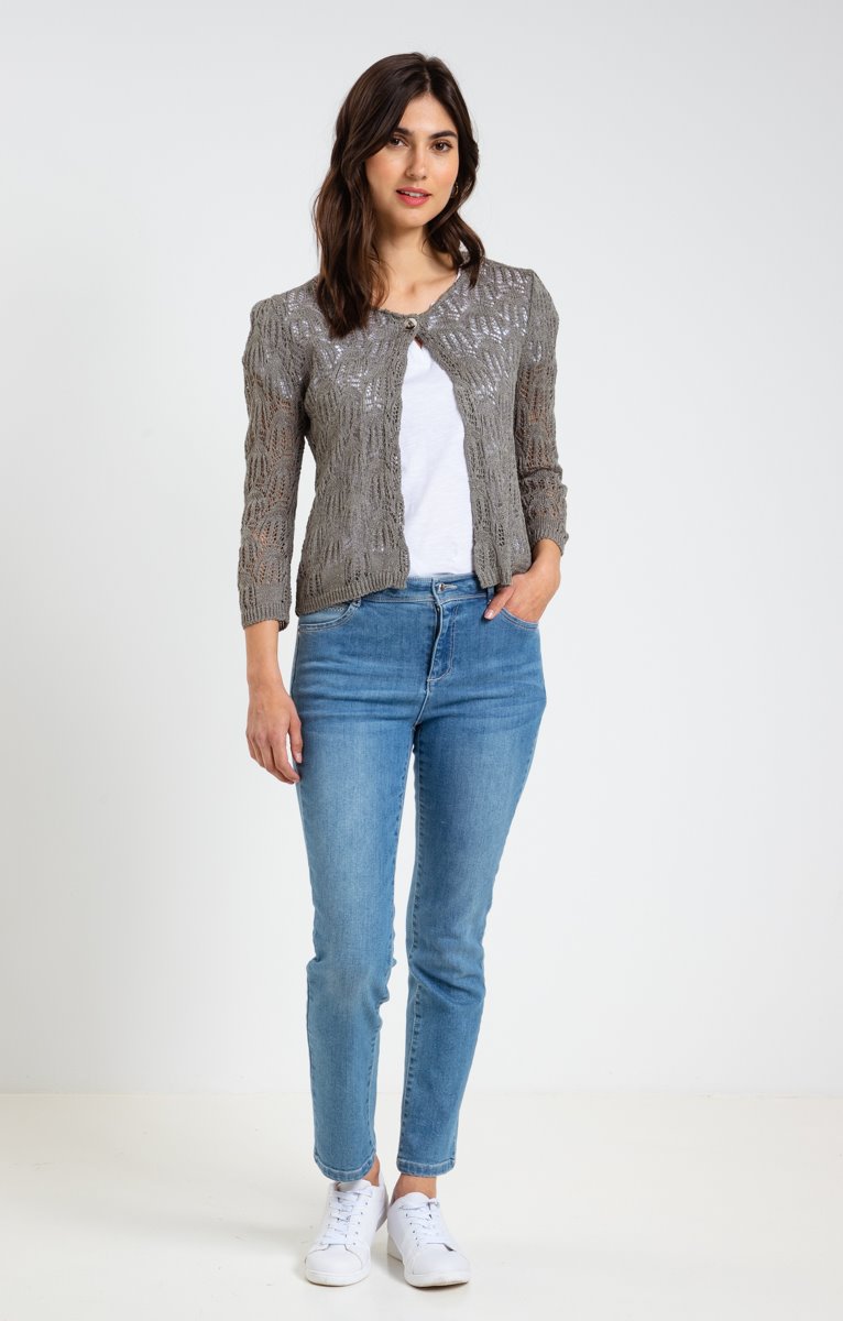 CARDIGAN COL V MAILLE AJOURÉE ALL OVER
