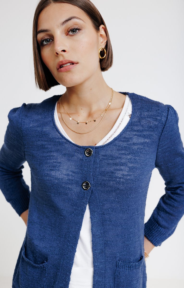  CARDIGAN POCHES PLAQUE AVEC OEILLETS