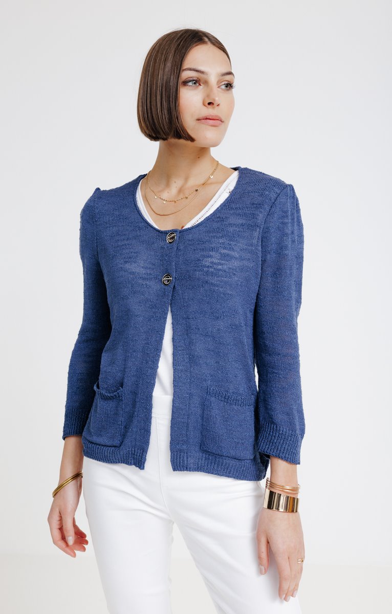  CARDIGAN POCHES PLAQUE AVEC OEILLETS
