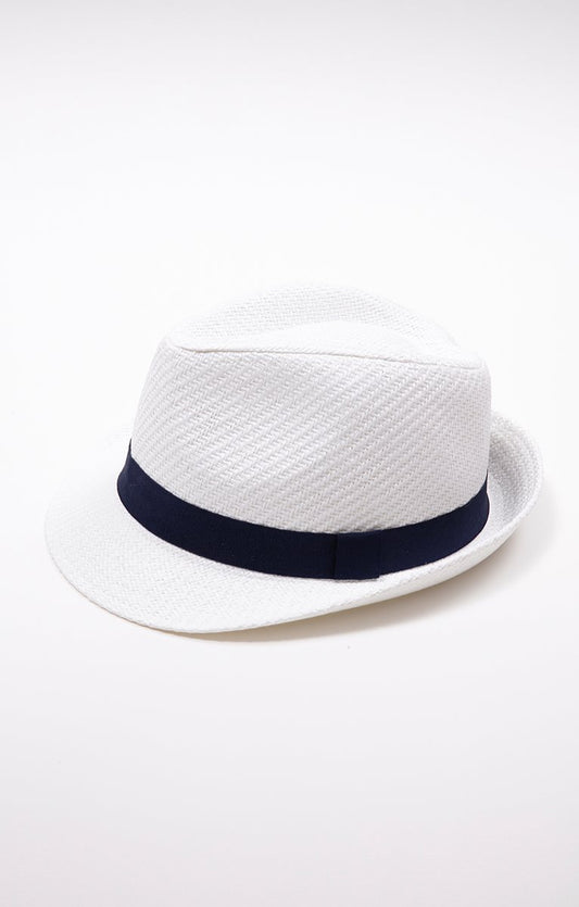  CHAPEAU PAILLE BLANC AVEC RUBAN MARINE