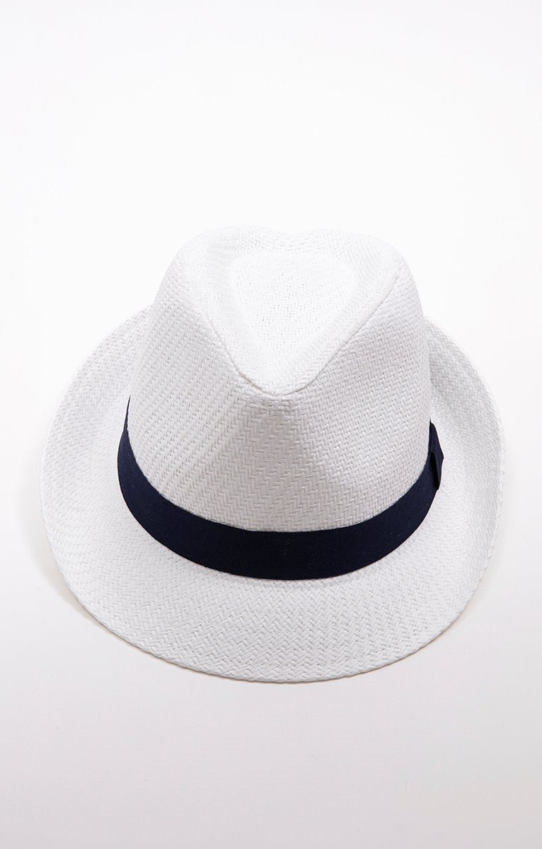  CHAPEAU PAILLE BLANC AVEC RUBAN MARINE