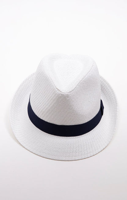  CHAPEAU PAILLE BLANC AVEC RUBAN MARINE