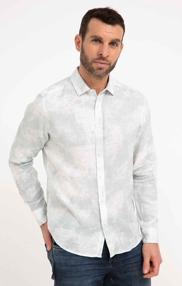  Chemise Ajustée En Lin Motif Tie & Dye