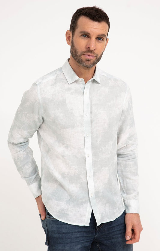  Chemise Ajustée En Lin Motif Tie & Dye