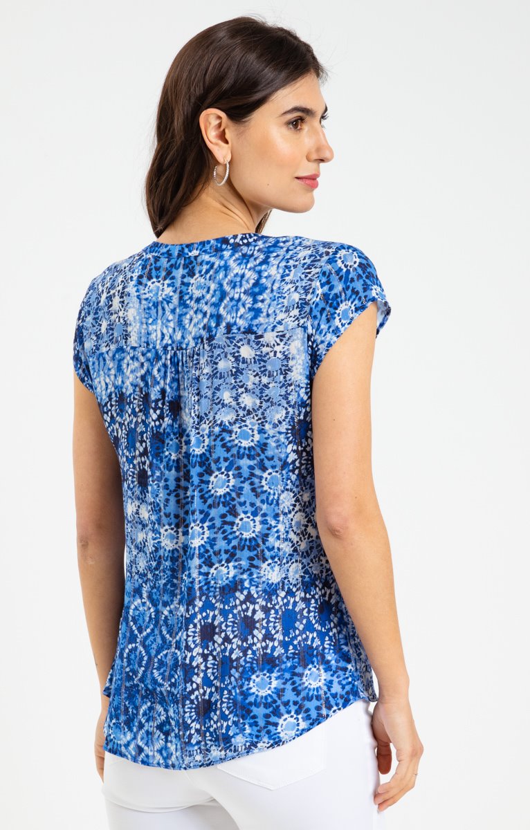  Chemise Col Mao Smockée Imprimée