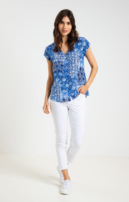  Chemise Col Mao Smockée Imprimée