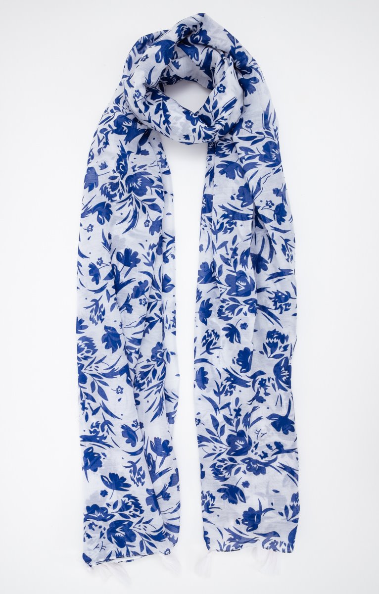  GRAND FOULARD IMPRIMÉ TISSÉ AVEC POMPON