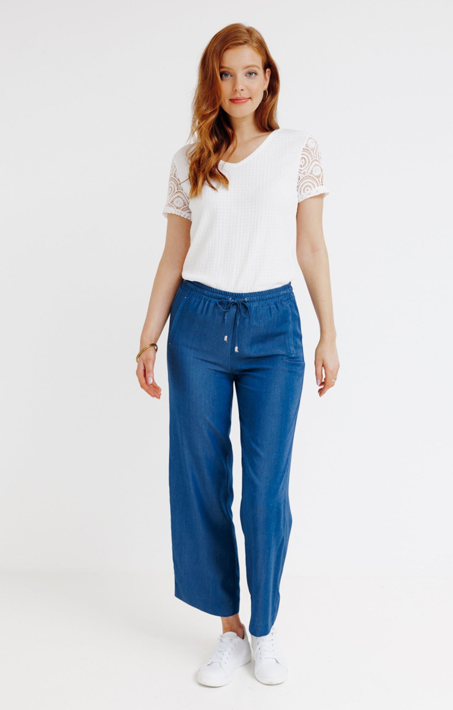  Pantalon 7/8 Taille élastiquée En Tencel