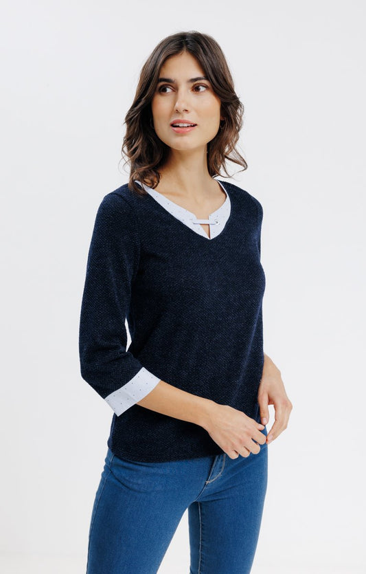  PULL 2 EN 1 COL AVEC OEILLET