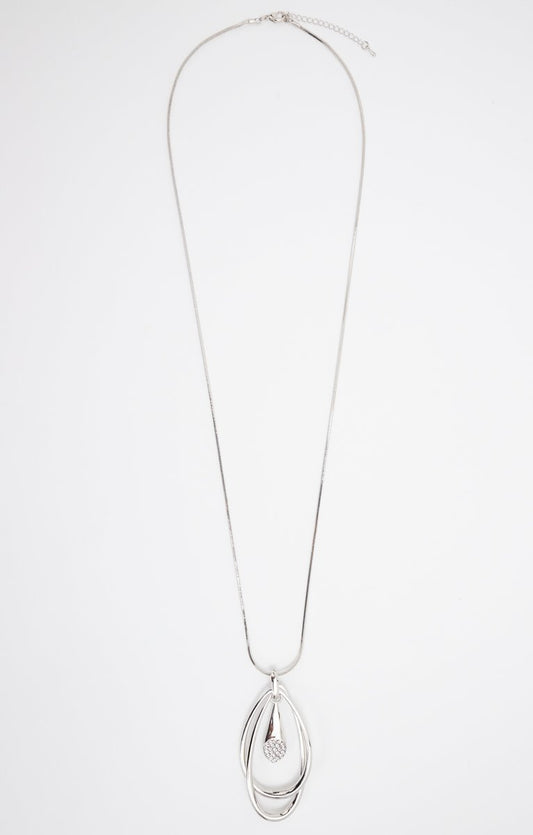  Sautoir Pendentif Argenté 2 Gouttes