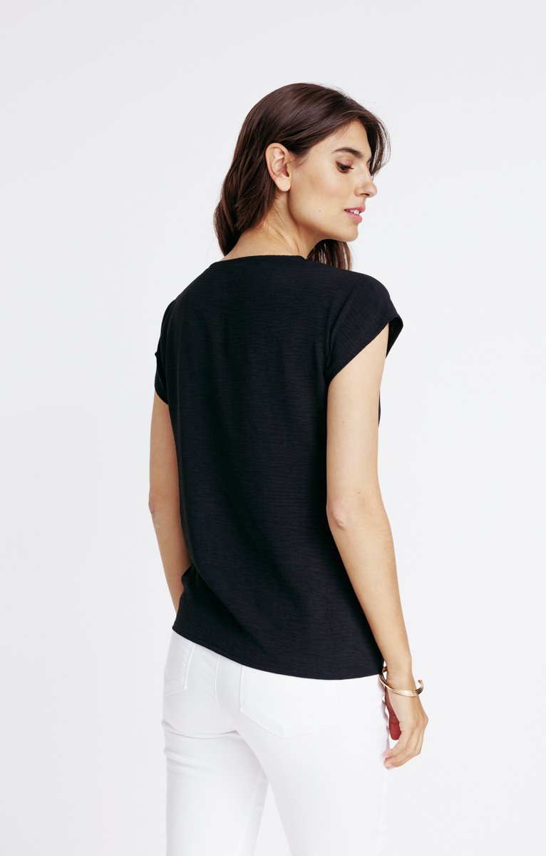  Tee-shirt Uni Boutonné Avec Liens