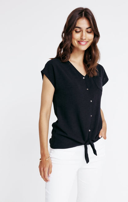  Tee-shirt Uni Boutonné Avec Liens