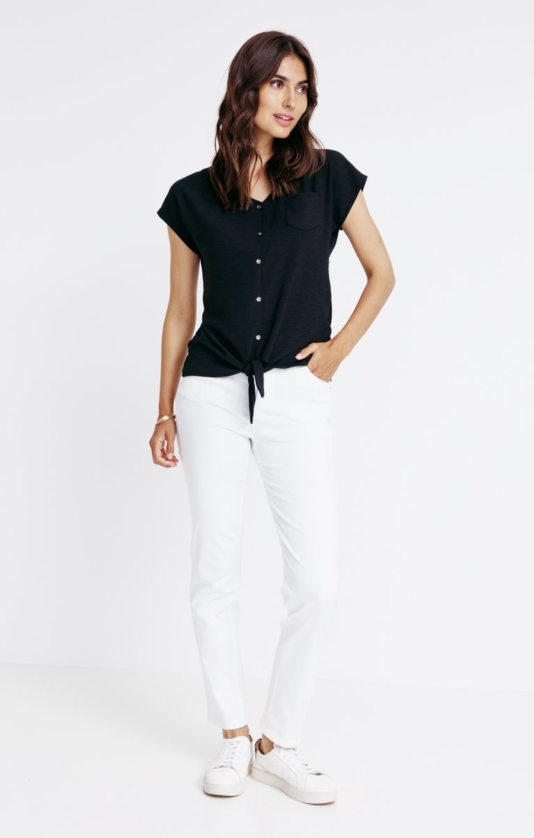  Tee-shirt Uni Boutonné Avec Liens