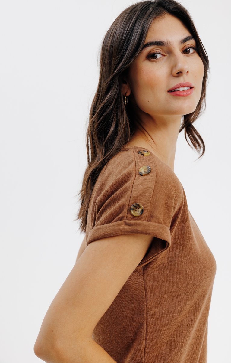  Tee-shirt Uni Avec Boutons épaules